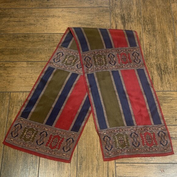 Morgan Taylor Classic Paisley Panel Striped 100% Silk Rectangular Scarf - Picture 8 of 8